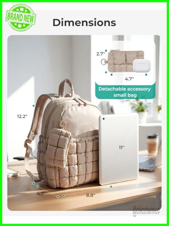 2-in-1 Puffy Quilted Mini Backpack for Women, Lightweight Water-Resistant